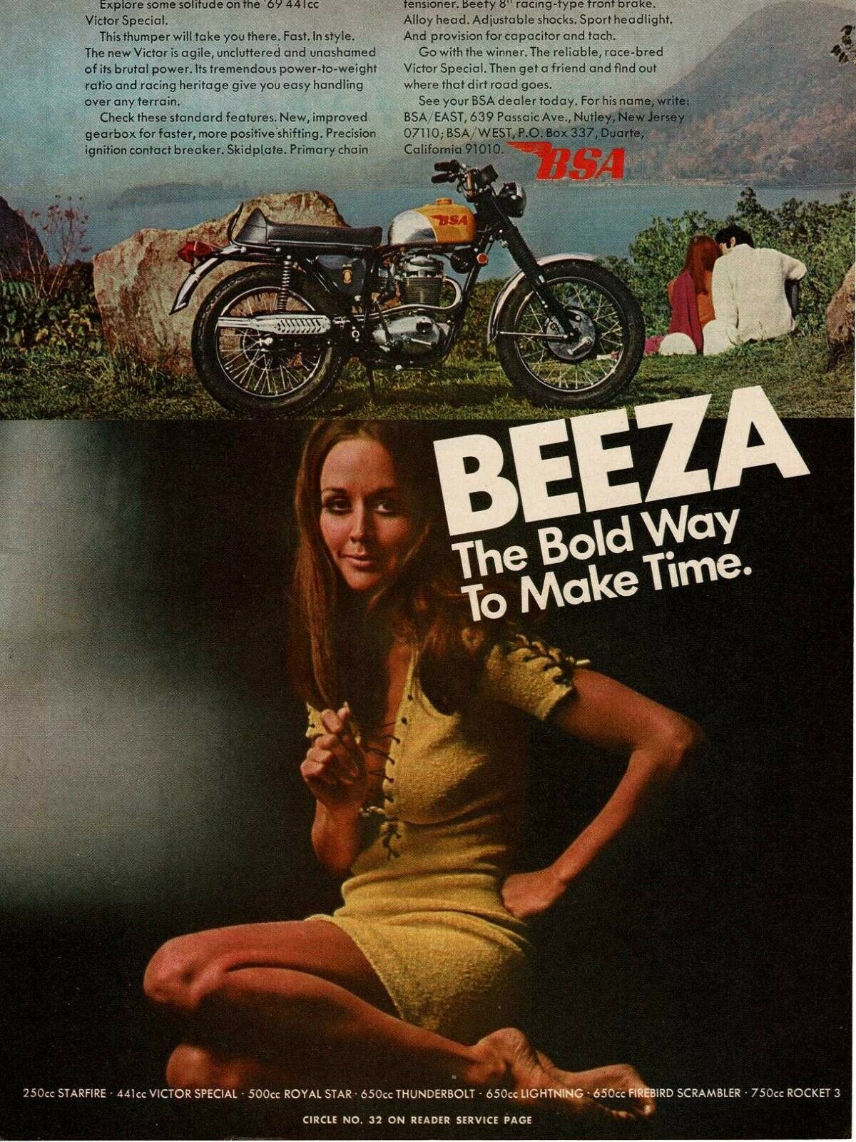 1969 Bsa 441 Victor Special Motorcycle Beeza Sexy Girl Vintage Ad