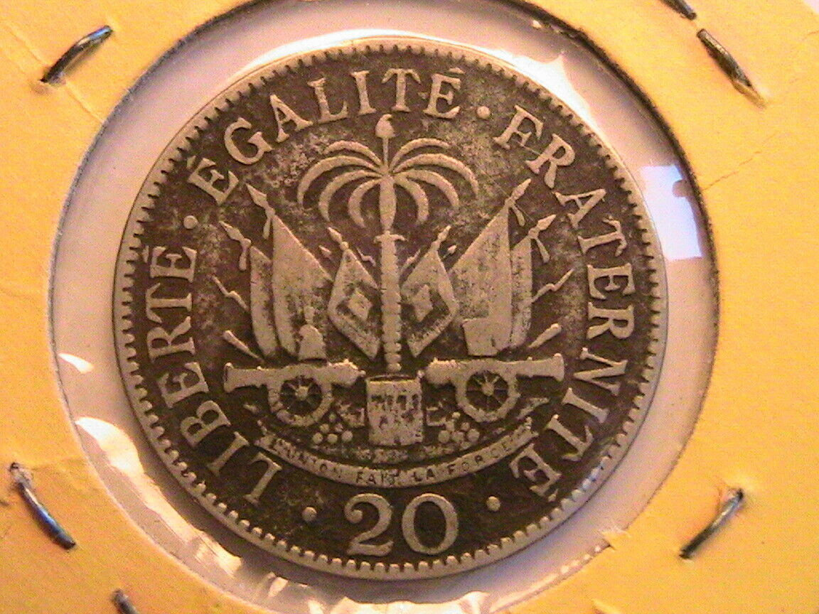 1908 Haiti 20 Centimes F Fine Original Grey Tone Republique D'haiti 20c Coin