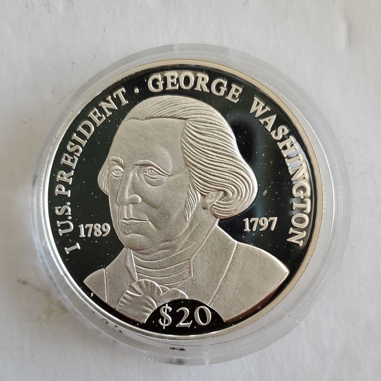 2000 Republic Of Liberia George Washington $20 Silver Coin