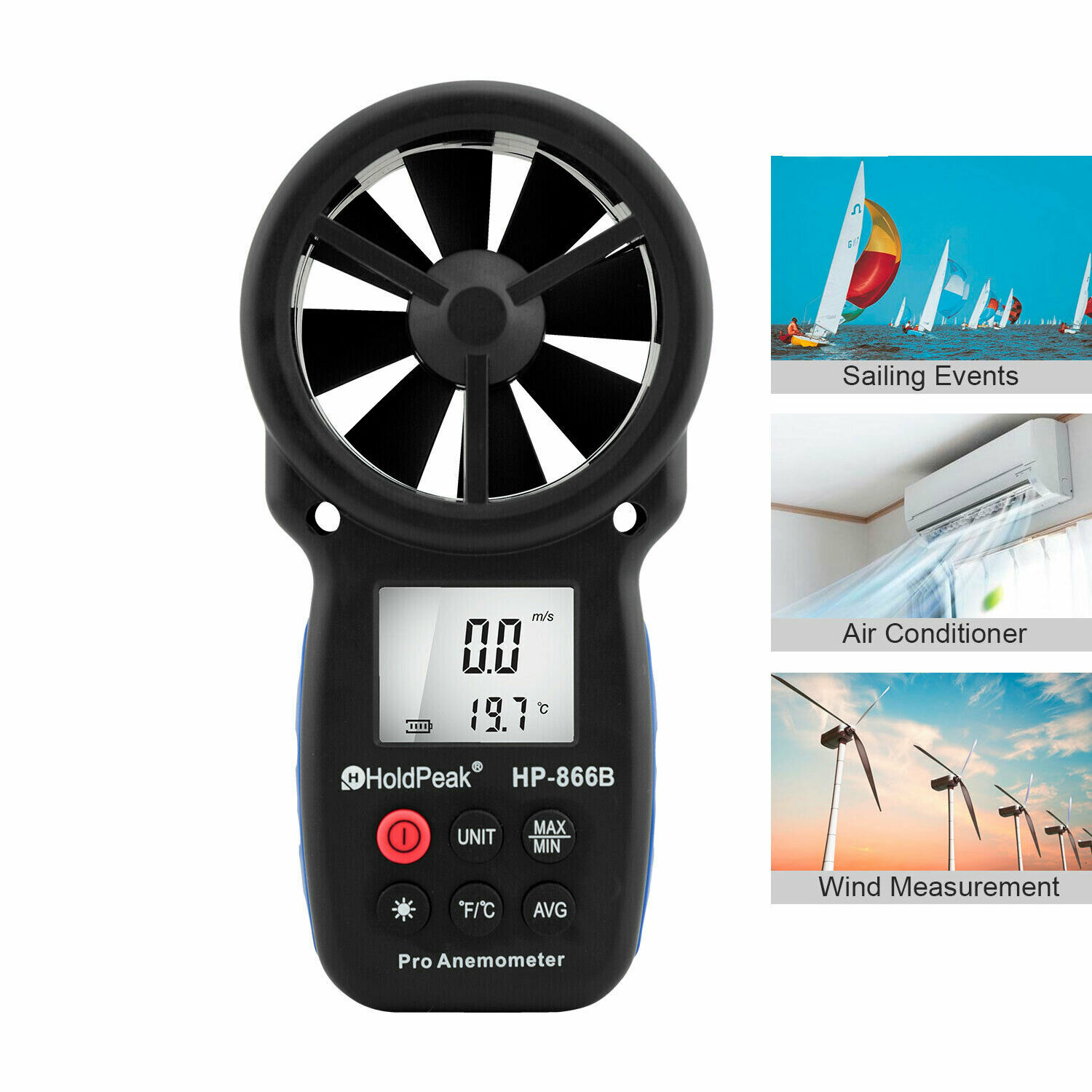 Digital Anemometer Air Flow Meter Lcd Wind Speed Gauge Handheld 866b 0.3-30m/s