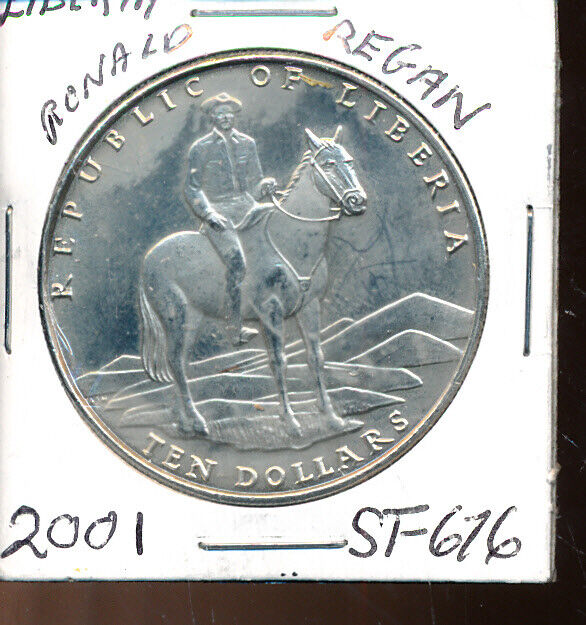 Liberia - Ronald Reagan $10. - 2001 - Crown - On Horseback ! Bu #577 - Wow