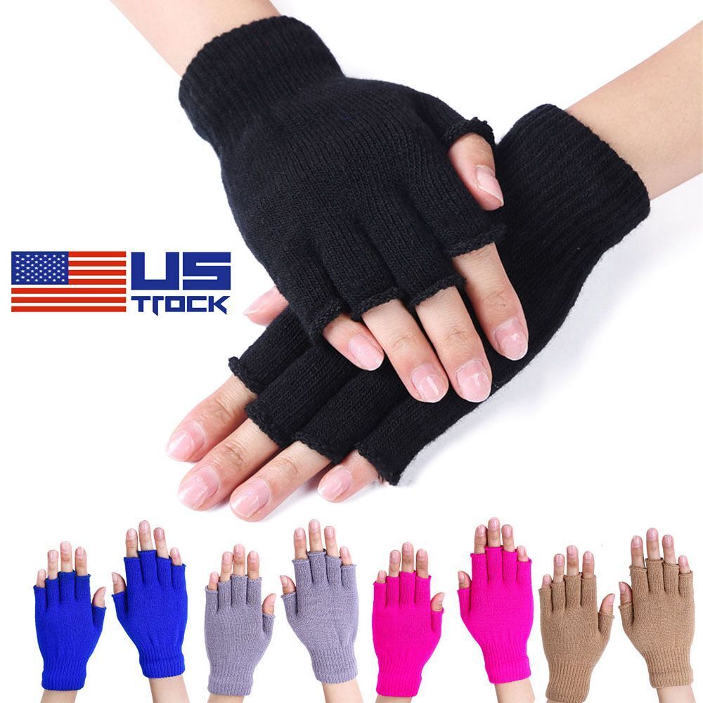 Thermal Knitted Fingerless Gloves Warm Winter Half Finger Gloves for Men Womens