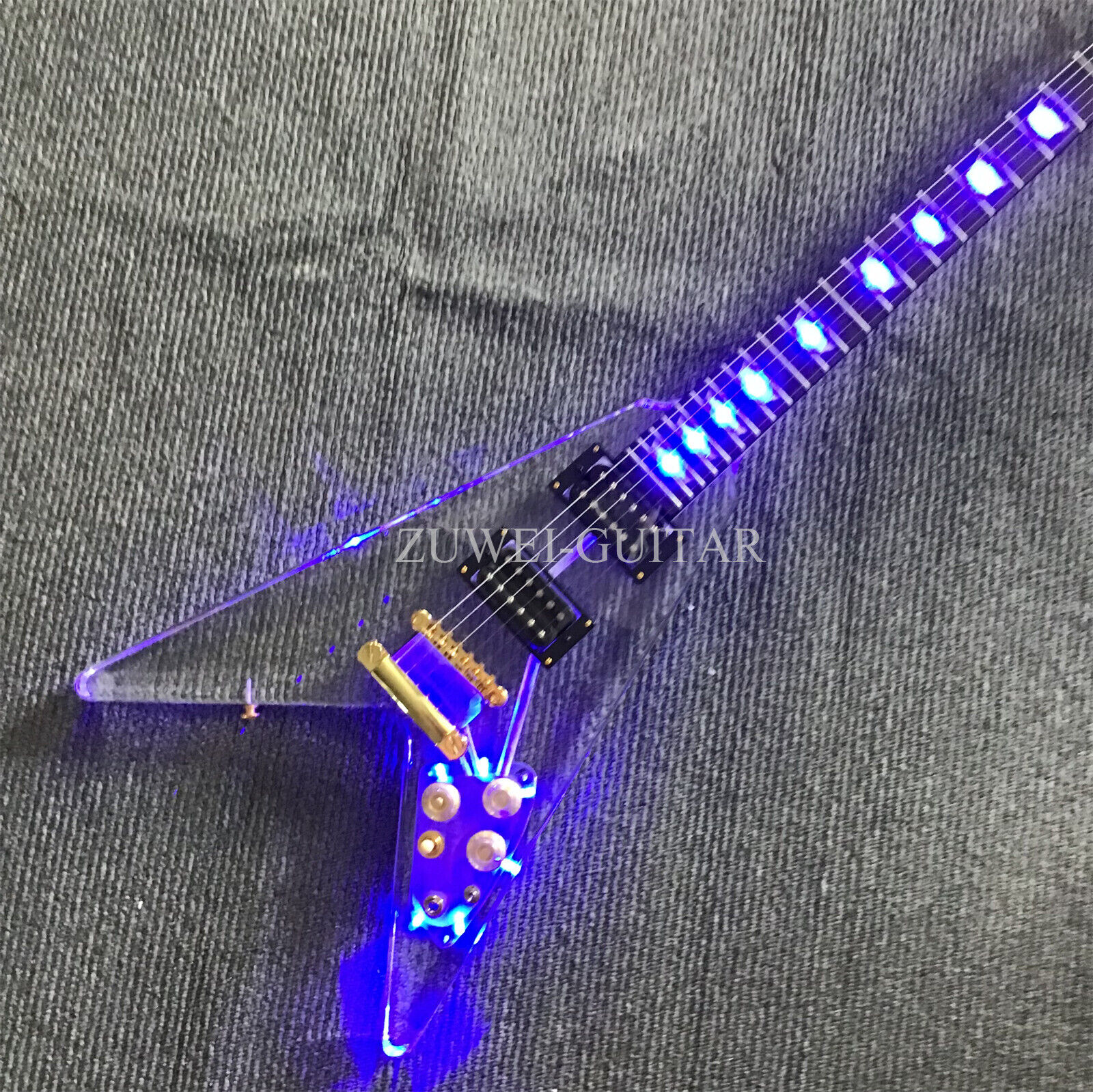 Acrylic Body Blue Led Light Electric Guitar Gold Hardware Fast Shipping