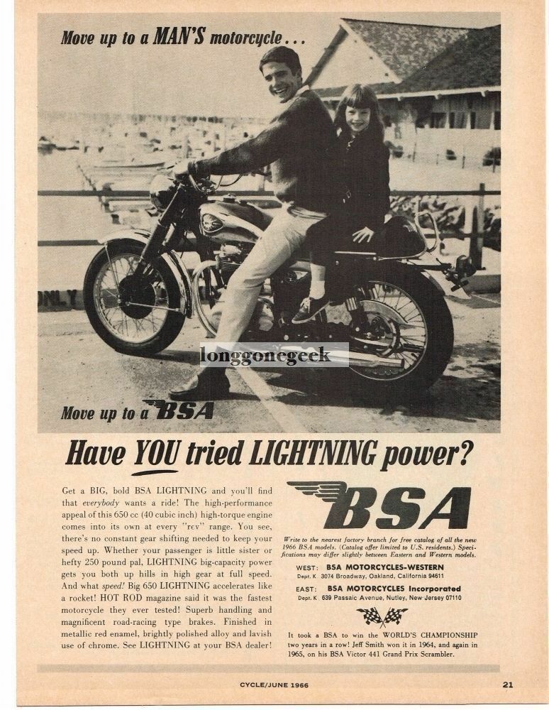 1966 BSA 650cc Lightning Motorcycle Have You Tried It Vintage Ad