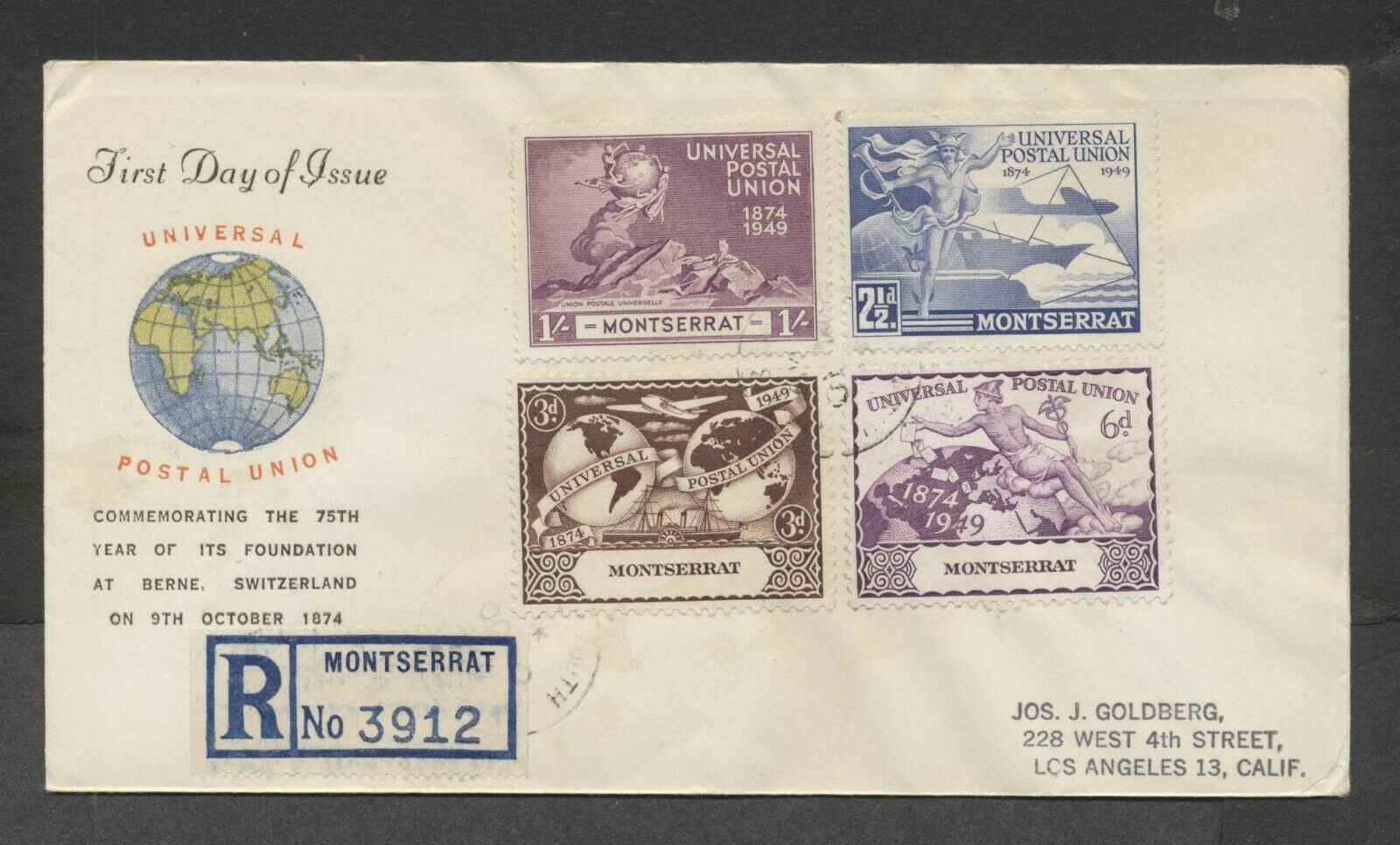 Montserrat 1949 Upu Set On Registered Cachet First Day Cover