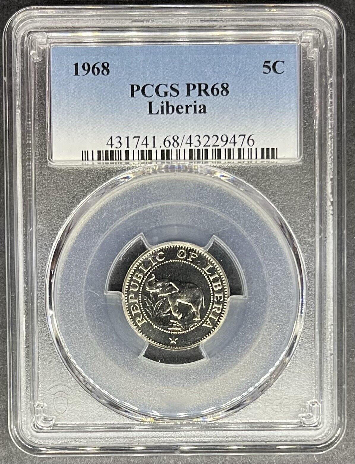 1968 Proof Liberia 5c Nickel Pcgs Pr-68, Top Pop, 1 Of 2 In Pr-68,$5 Off 3 Items