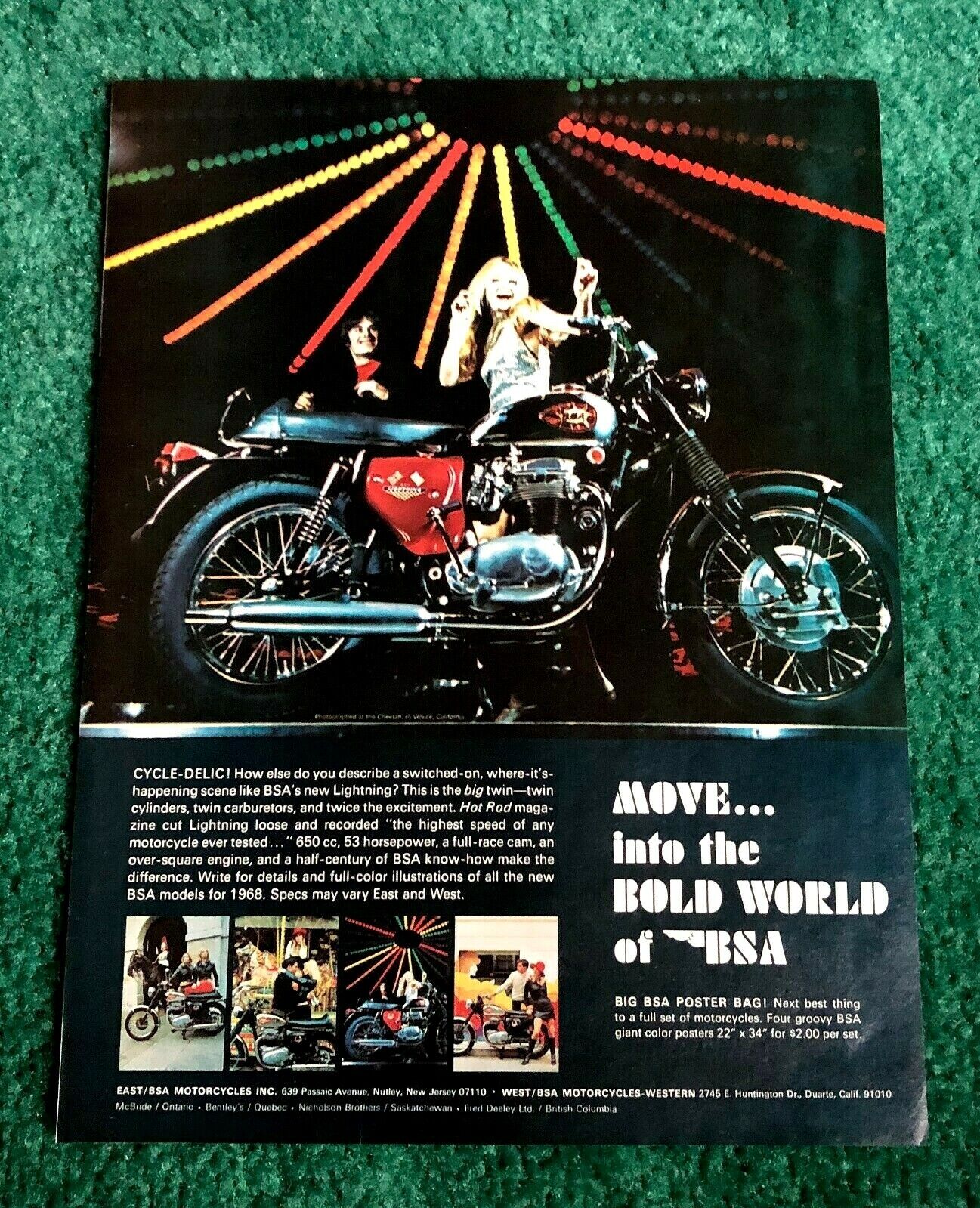 Original 1968 Bsa Motorcycle Magazine Ad 650 Lightning A65 Poster?
