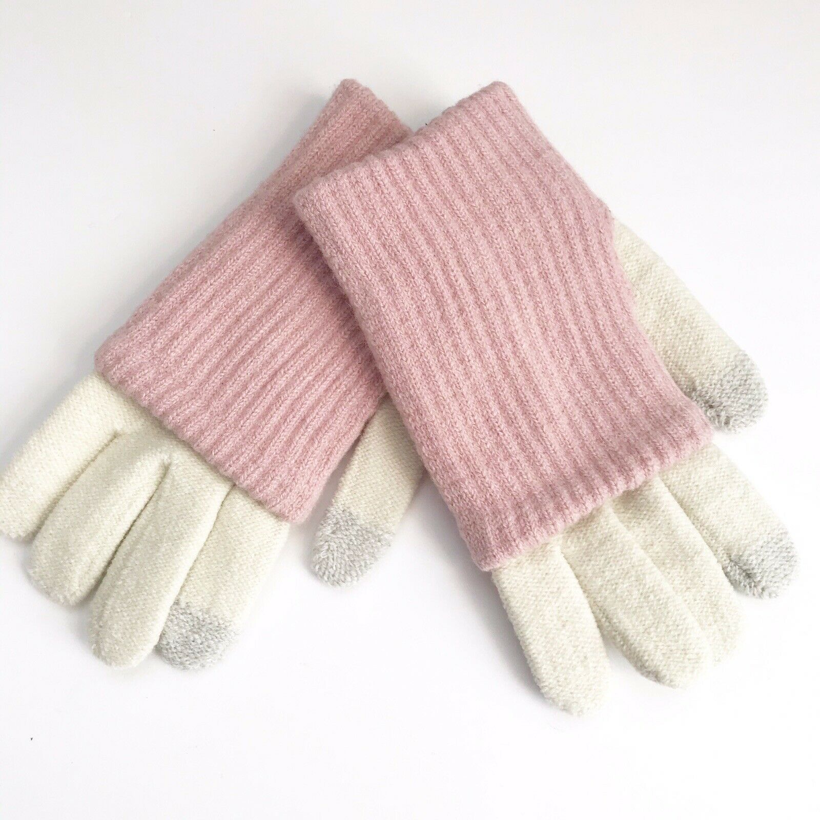 Steve Madden NWT Women's Layered Look Tech Gloves in Cream and Pink