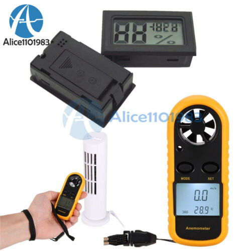 Digital NTC Thermometer Mini LCD Wind Speed Gauge Air Velocity Meter Anemometer