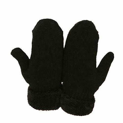Winter Thicken Warmer Women Gloves Knitted Wool Plush Full Finger Mittens Black