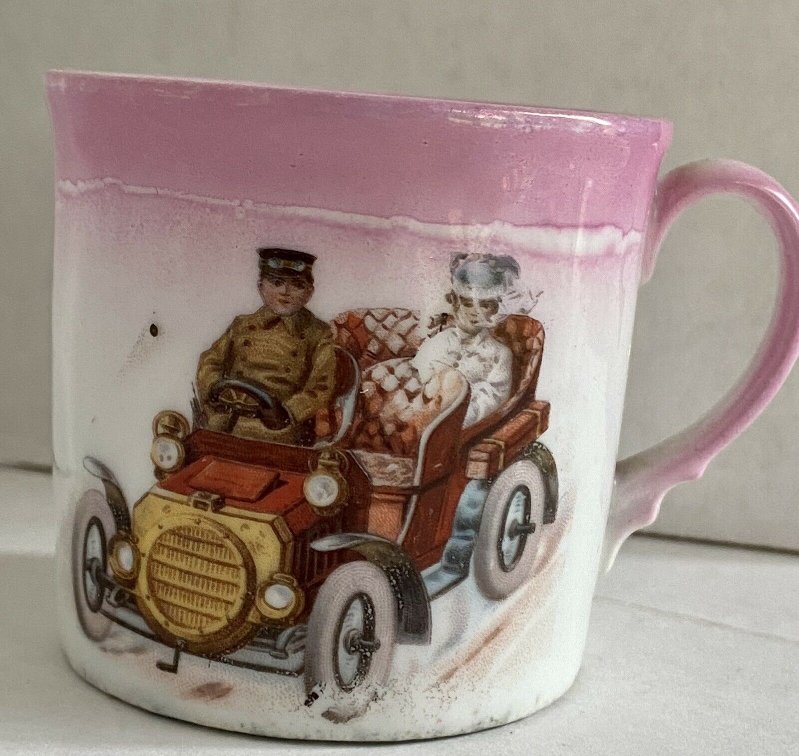 Child’s Antique Automobilia Motoring Ceramic Mug Eary 1900s