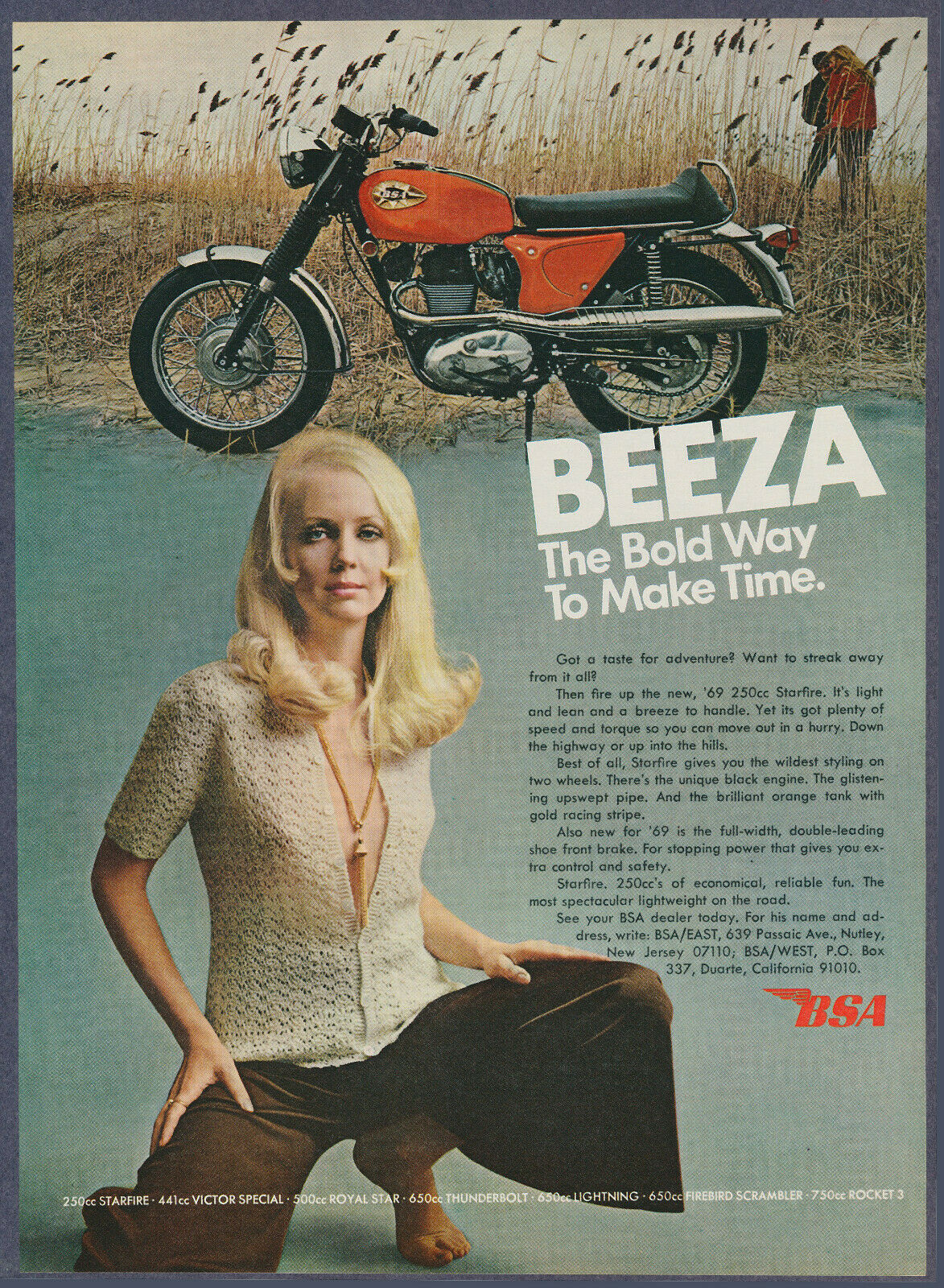 Red BSA 250cc Starfire Motorcycle Bike Vintage Magazine Print Ad 1969