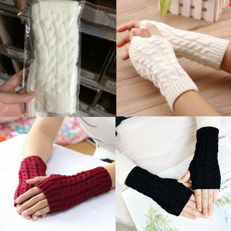 Women Fingerless Gloves Hand Wrist Warmer Winter Gloves Mittens Knitting Crochet