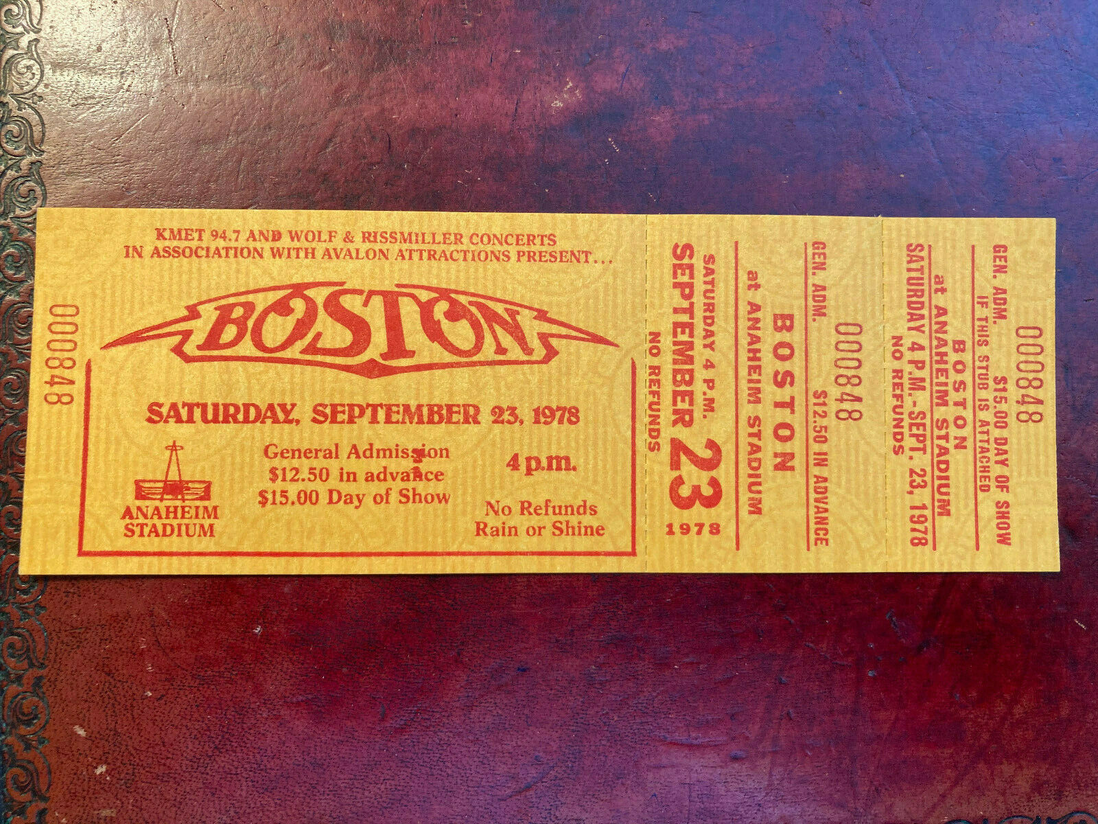 Original 1978 Boston Black Sabbath Van Halen Unused Full Concert Ticket Anaheim