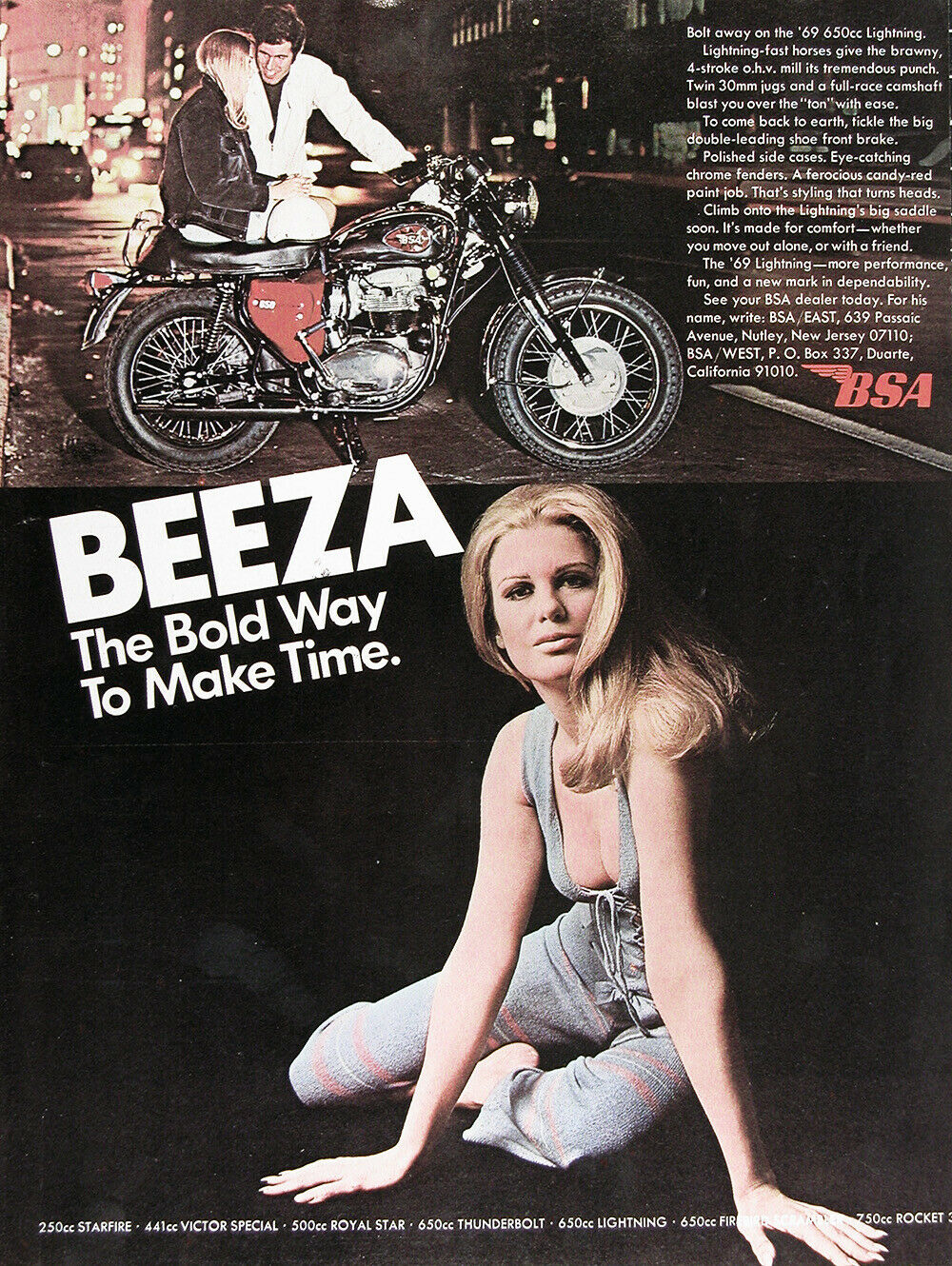 1969 Bsa Lightning 650cc Genuine Vintage Ad ~ Lightning Fast
