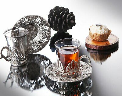2020 Latest Collection Ahu Silver Color Turkish Tea Cups Set