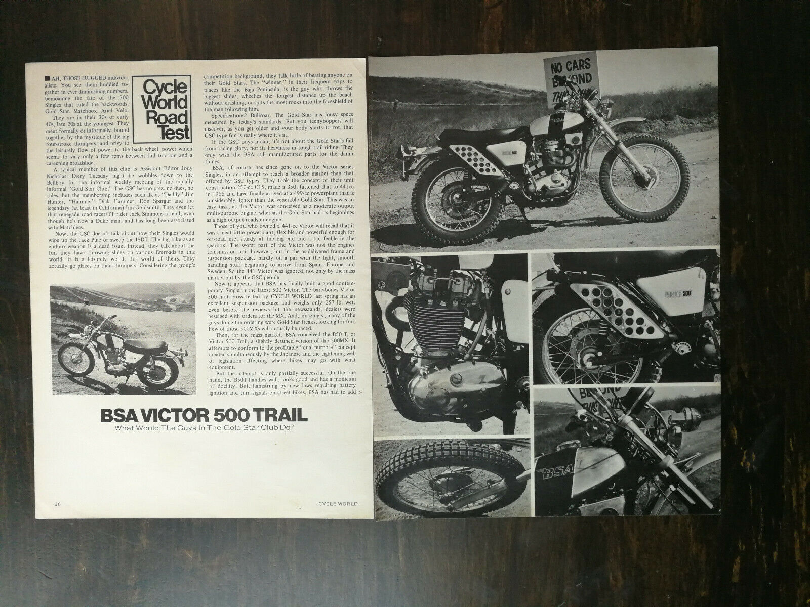 Vintage 1972 BSA Voctor 500 Trail Motorcycle Original 4-Page Article