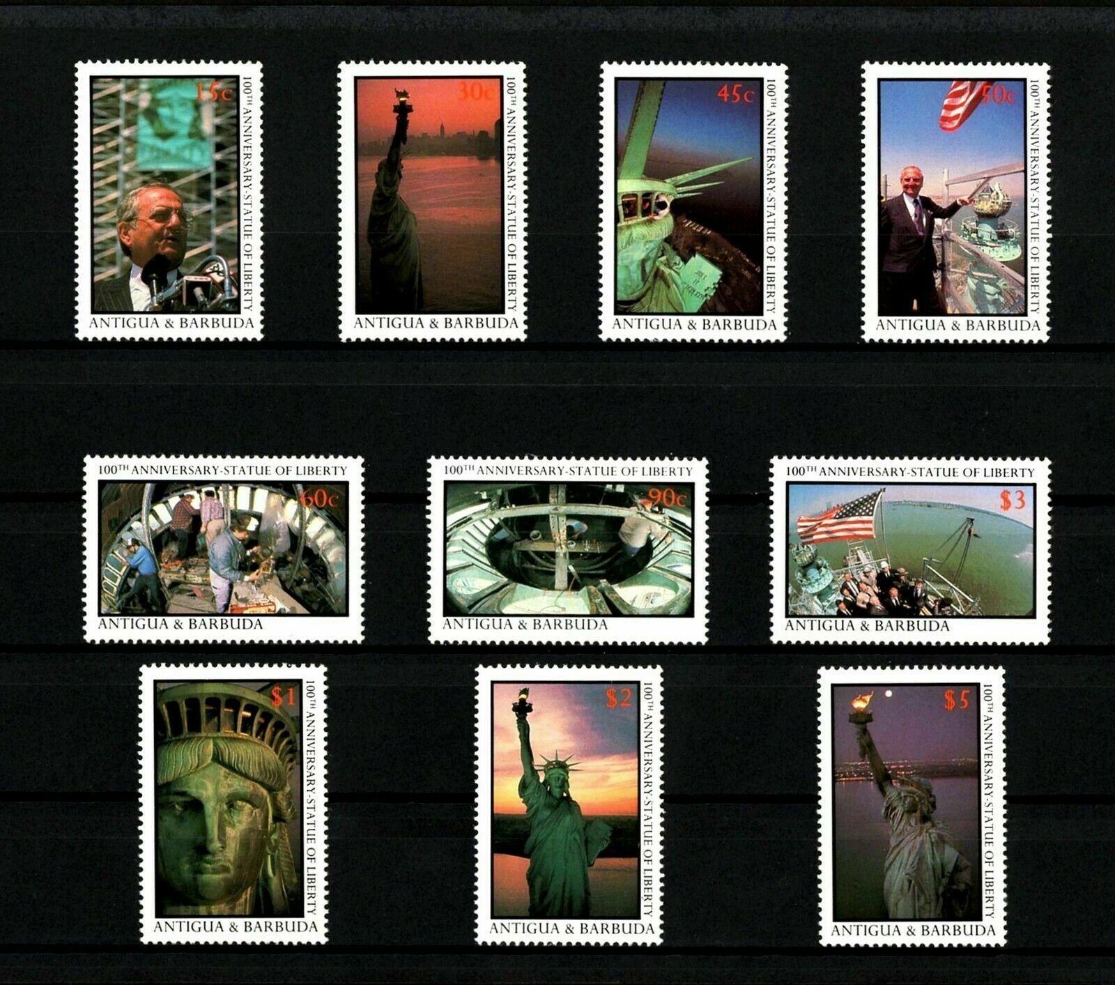 Antigua - 1987 - Statue Of Liberty - Centennial - Photos - Kaplan - Mint Nh Set!