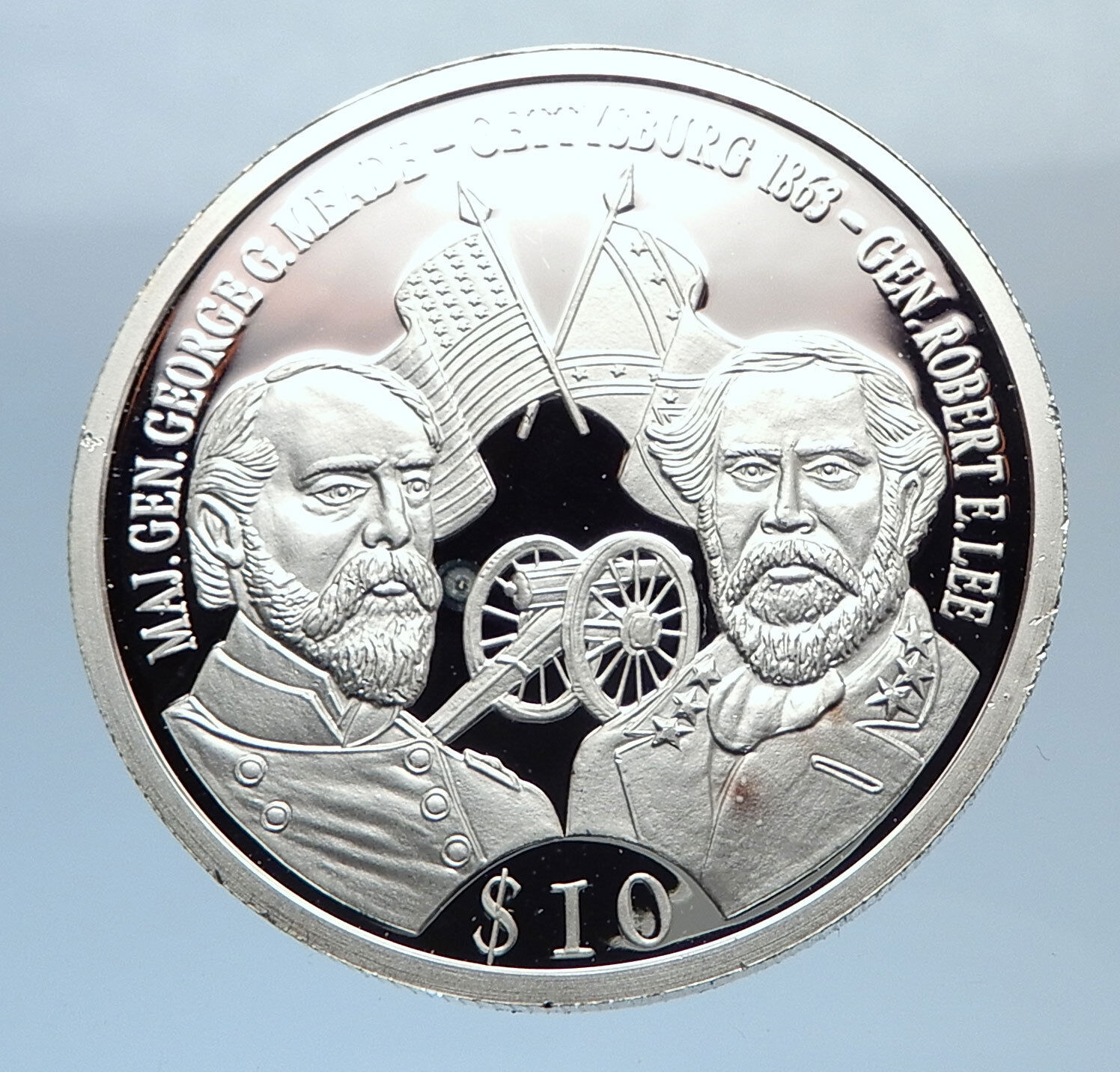2000 Proof Silver Liberian Gettysburg Generals Lee & Meade Liberia Coin I71845