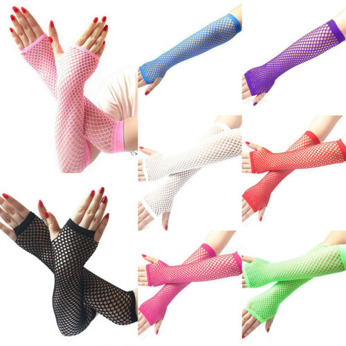 Women Lace Mesh Fishnet Gloves Ladies Sexy Costume Party Fingerless Long Mittens