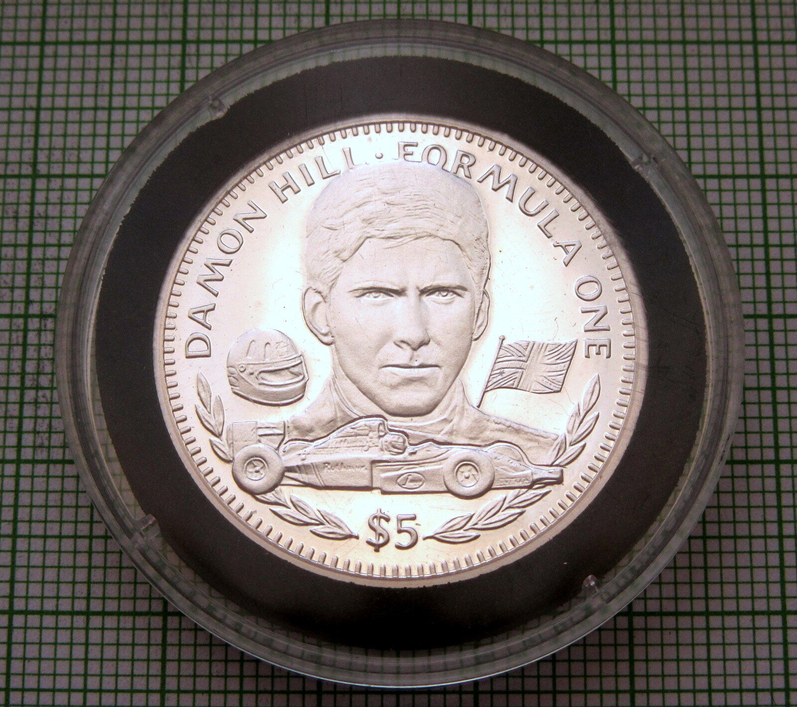 Liberia 1994 5 Dollars Damon Hill Formula One Champions Silver 1/2 Oz Proof Caps