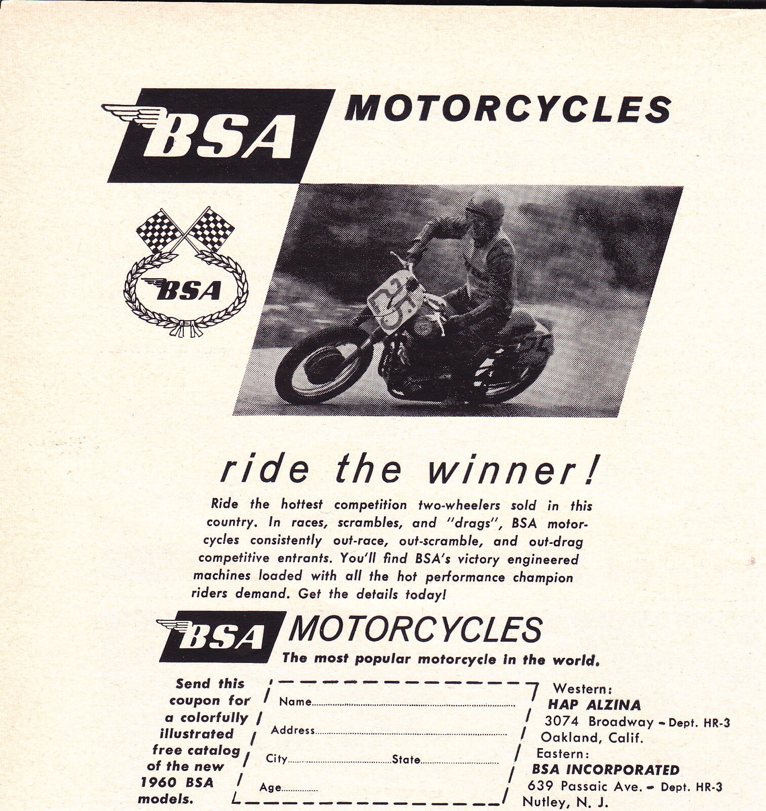 1960 Bsa Motorcycle  ~ Original Smaller Print Ad