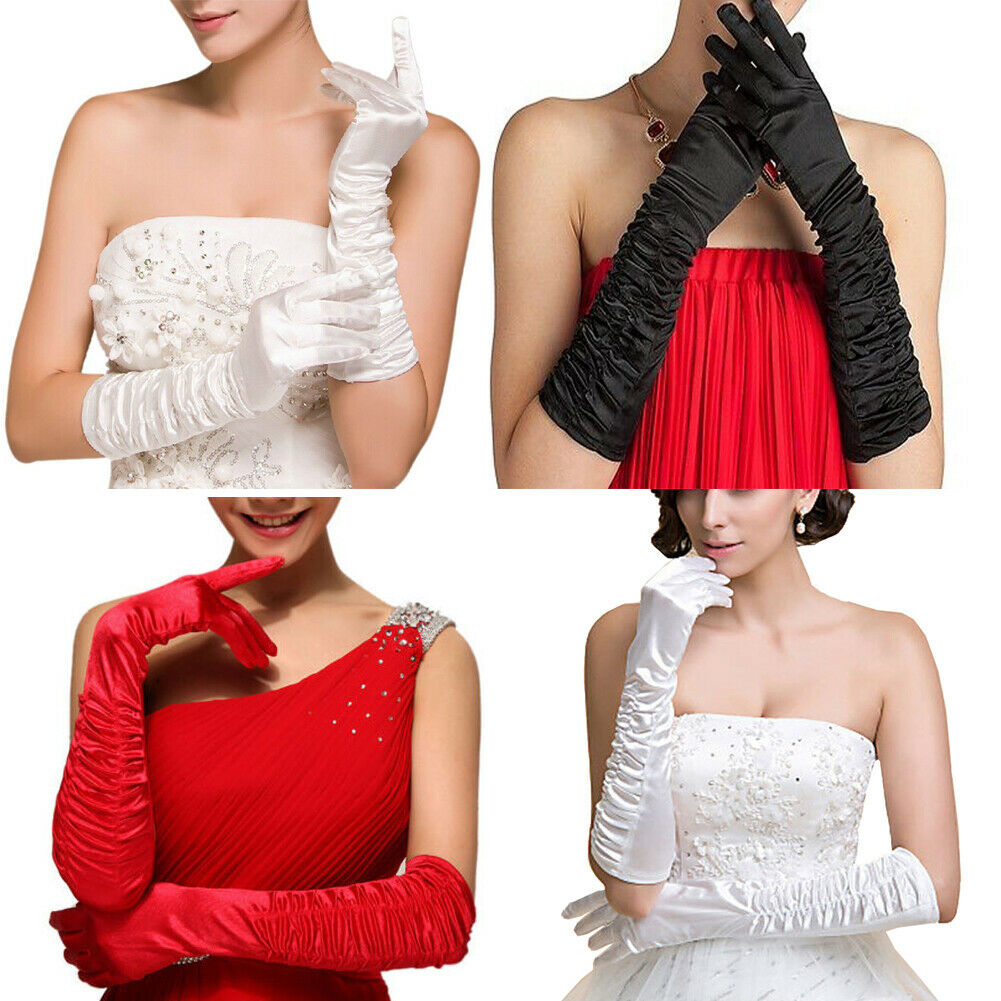 1Pair Woman's Costume Opera Evening Party Prom Wedding Satin Long Gloves