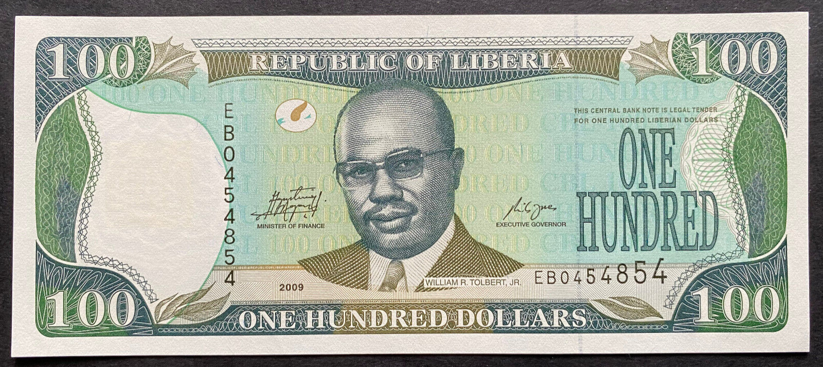 Liberia Africa 2009, Billete One Hundred 100 Dollars, Currency Note Unc.
