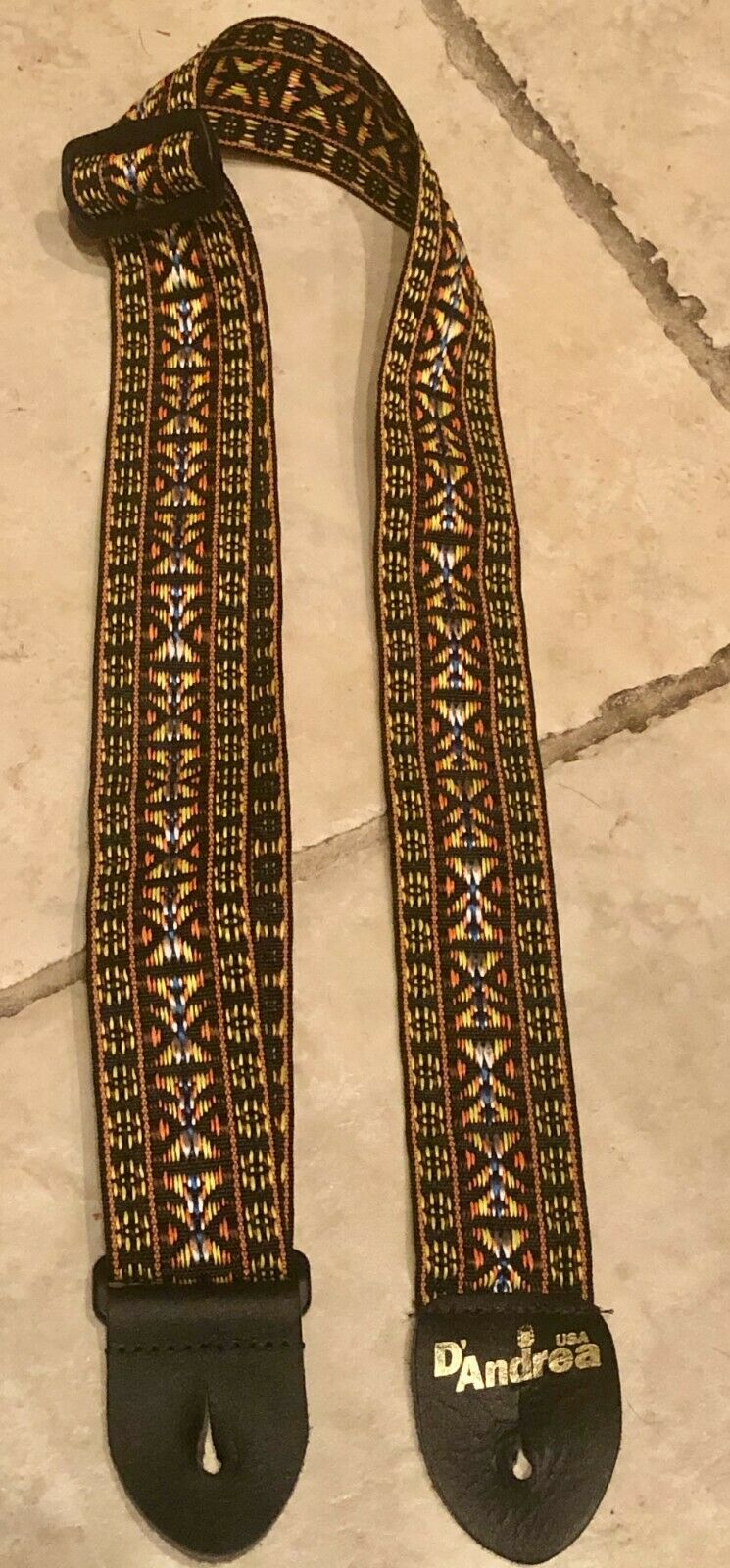 Vintage D'andrea Usa Guitar/bass 2" Strap  Tapestry Red Yellow Design