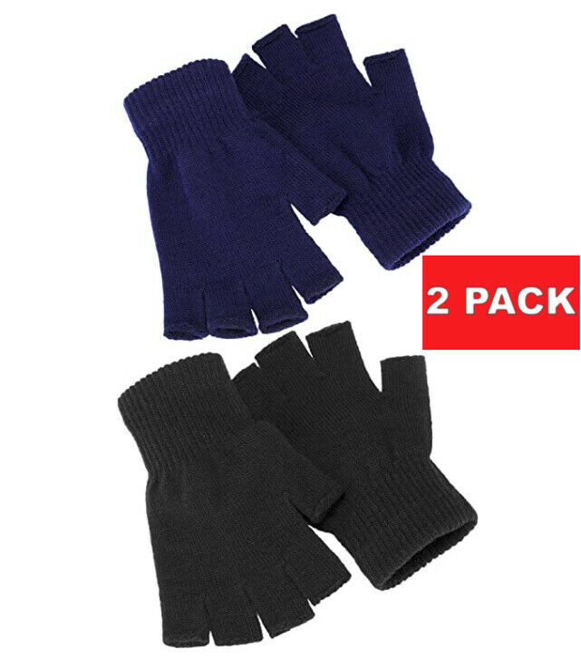 2 Pk Unisex Winter Warm Keep Magic Fingerless Half Finger Knitted Gloves Mittens